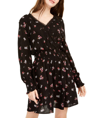 Vestido envelope floral sintético American Rag Junior's, preto, tamanho grande