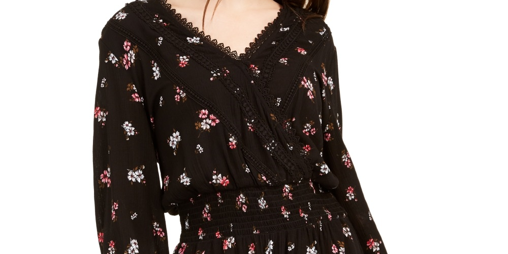 Vestido envelope floral sintético American Rag Junior's, preto, tamanho grande