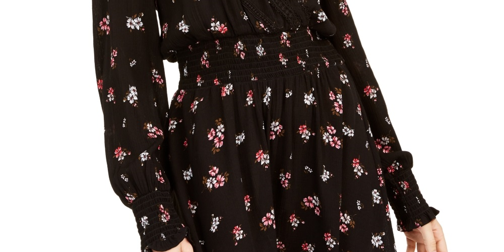 Vestido envelope floral sintético American Rag Junior's, preto, tamanho grande