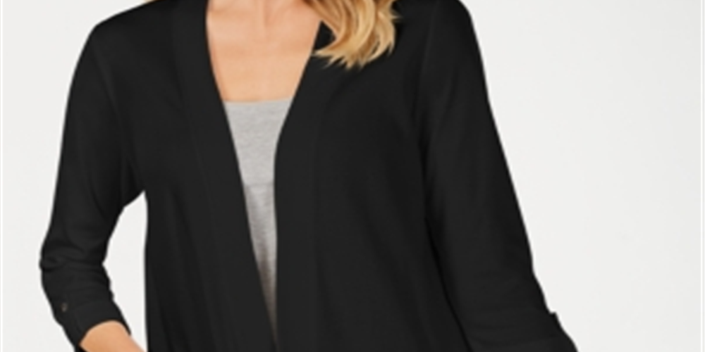 Karen Scott Cardigan feminino de algodão aconchegante, preto, tamanho X-S