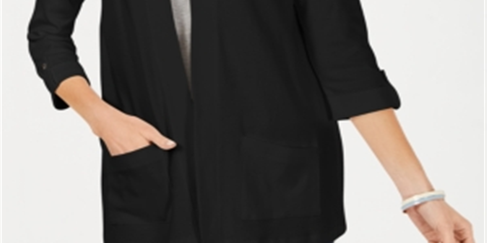 Karen Scott Cardigan feminino de algodão aconchegante, preto, tamanho X-S