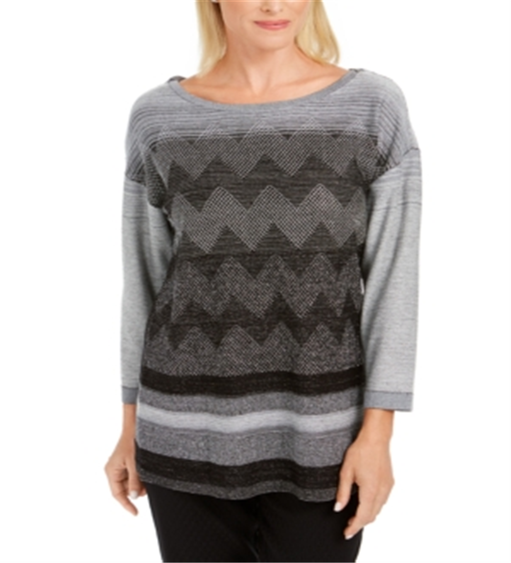 Suéter feminino com ombros caídos e costura metálica JM Collection, preto, tamanho extragrande