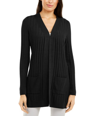 Cardigan canelado feminino Alfani, preto, tamanho pequeno, médio