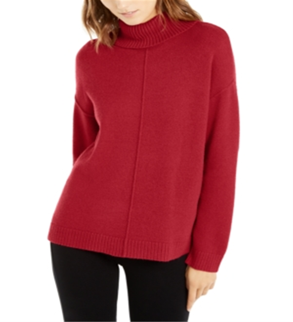 Suéter feminino Alfani com nervuras, manga comprida, gola alta, vermelho, tamanho extragrande