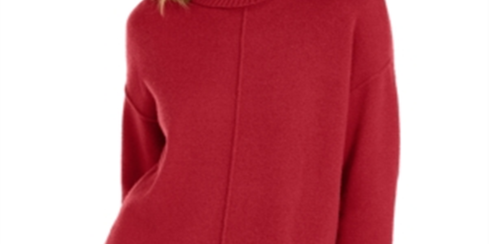 Suéter feminino Alfani com nervuras, manga comprida, gola alta, vermelho, tamanho extragrande