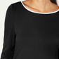 Camiseta feminina Alfani com decote 3/4 e manga curta, preta, tamanho P
