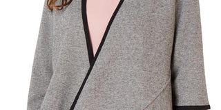 Cardigan feminino Alfani com frente drapeada, preto e cinza, tamanho pequeno e pequeno