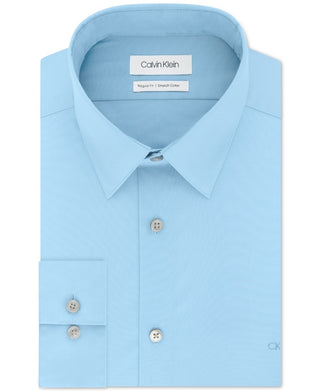 Camisa social masculina Calvin Klein Classic Regular Fit Stretch Flex Collar Solid Azul Tamanho 17,5X34-35
