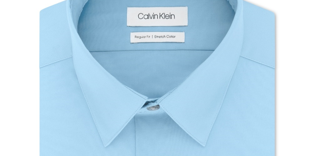 Camisa social masculina Calvin Klein Classic Regular Fit Stretch Flex Collar Solid Azul Tamanho 17,5X34-35