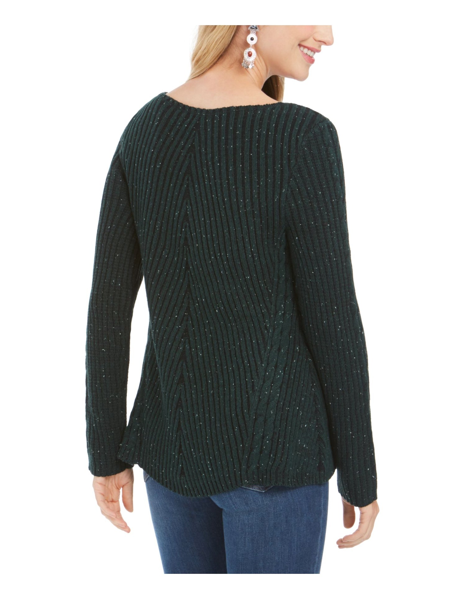 Camiseta feminina texturizada com manchas e gola redonda, manga comprida, verde, tamanho pequeno GG
