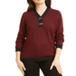 Karen Scott Suéter Henley de algodão bicolor feminino, vermelho, tamanho pequeno P