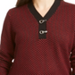 Karen Scott Suéter Henley de algodão bicolor feminino, vermelho, tamanho pequeno P