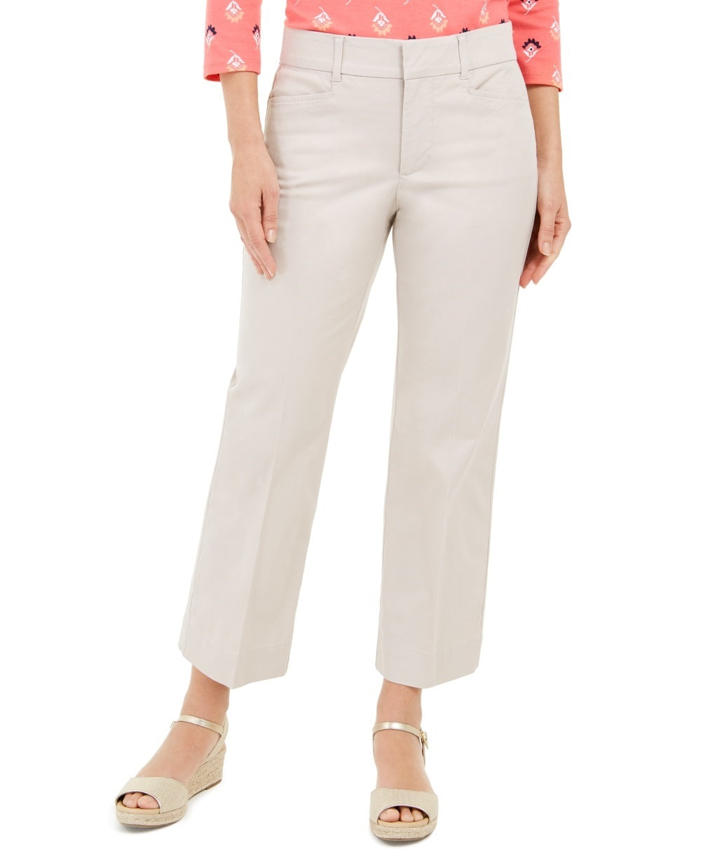 Calça feminina reta e cropped Charter Club, bege, tamanho 8