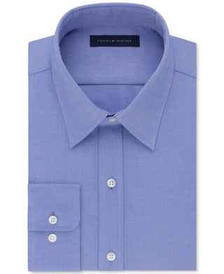 Camisa social masculina Tommy Hilfiger com gola estampada e ajuste clássico, elástica, azul, tamanho 15,5 x 32-33