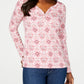 Karen Scott Feminino Manga 3/4 Estampado Henley Rosa Tamanho Grande