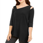 Top feminino Alfani com recorte assimétrico, preto, tamanho pequeno, P/M