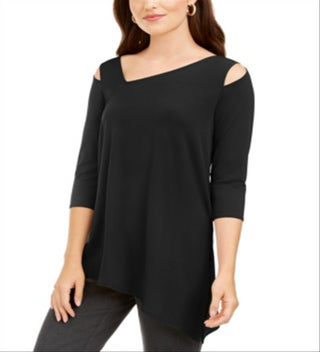 Top feminino Alfani com recorte assimétrico, preto, tamanho pequeno, P/M