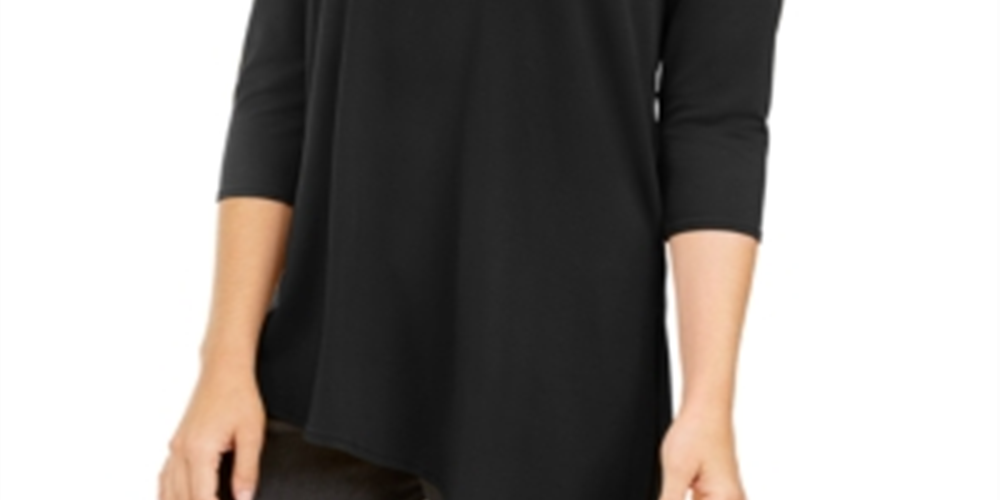 Top feminino Alfani com recorte assimétrico, preto, tamanho pequeno, P/M