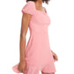 Vestido curto de festa feminino B Darlin com manga curta e decote quadrado, rosa, tamanho 3/4