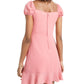 Vestido curto de festa feminino B Darlin com manga curta e decote quadrado, rosa, tamanho 3/4