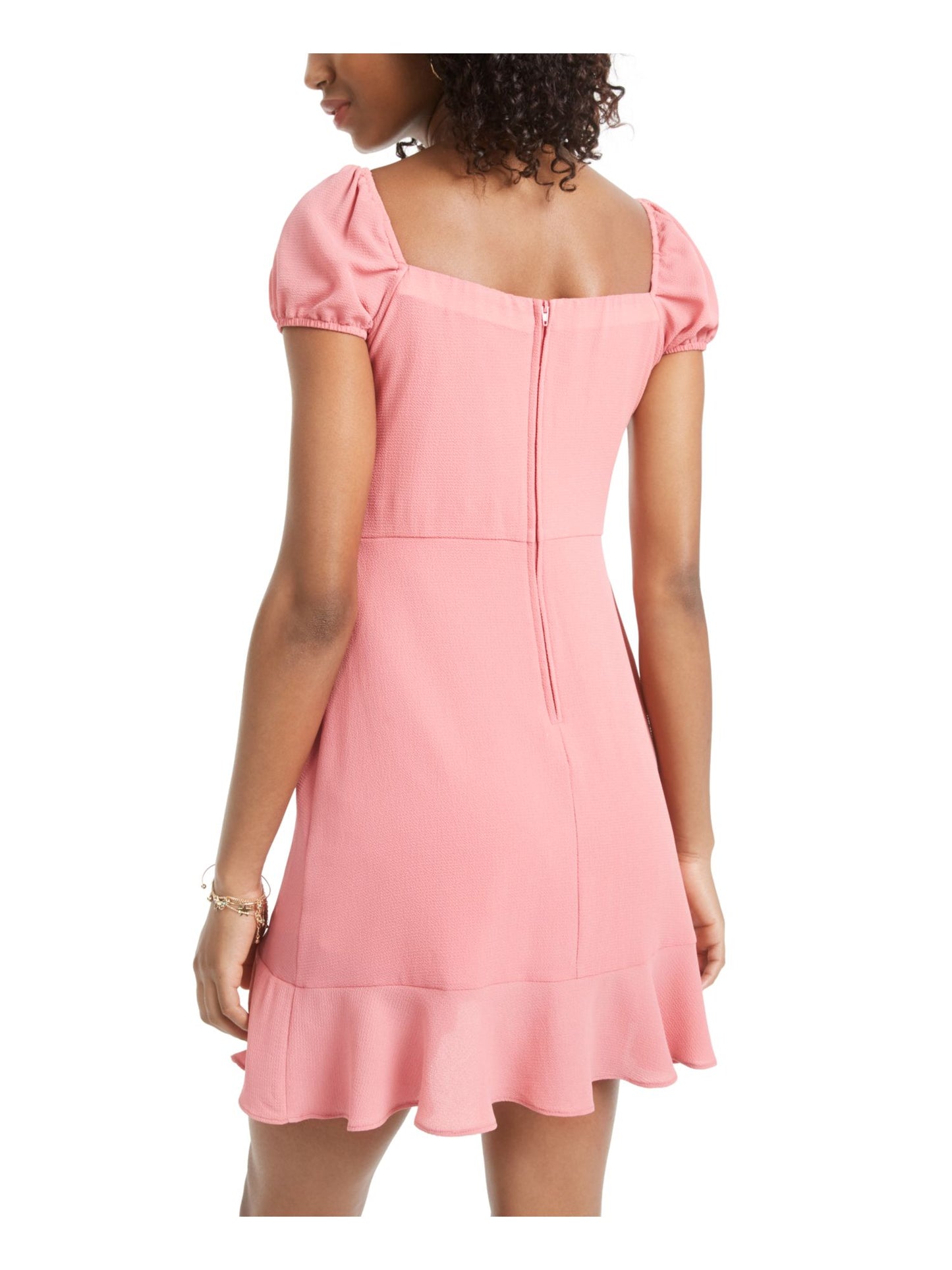 Vestido curto de festa feminino B Darlin com manga curta e decote quadrado, rosa, tamanho 3/4