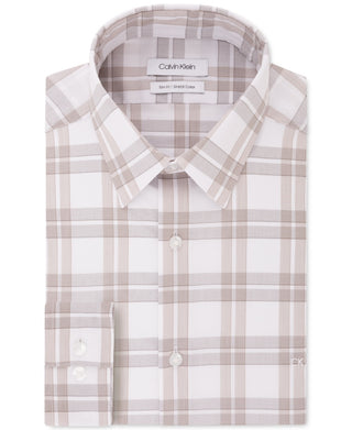 Camisa social masculina Calvin Klein com estampa de logotipo, corte slim, gola elástica, bege, tamanho 14,5 x 32 x 33