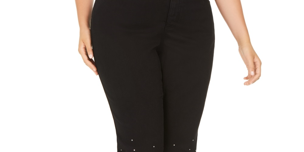 Calça jeans skinny plus size com detalhes no tornozelo da INC International Concepts, preta, tamanho 24W