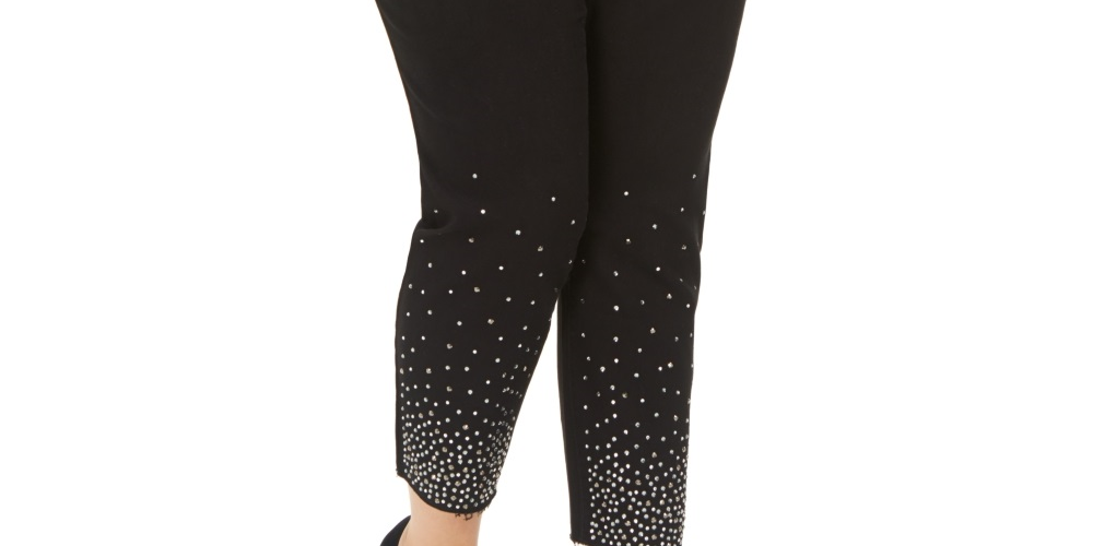 Calça jeans skinny plus size com detalhes no tornozelo da INC International Concepts, preta, tamanho 24W