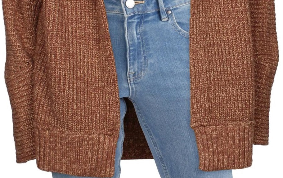 Cardigan feminino Free People mesclado manga comprida marrom tamanho grande