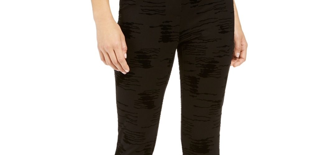 Calça skinny de cintura alta Alfani feminina, flocada, de veludo, preta, tamanho 8
