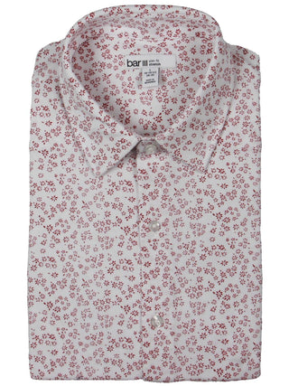 Camisa masculina de malha estampada Bar III com botões, branca, bordô, tamanho 16-16/5-