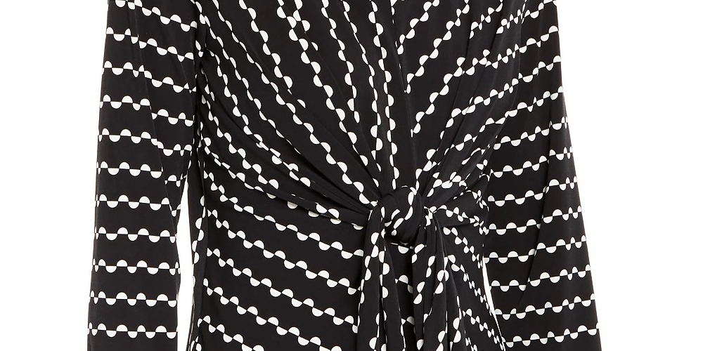 Blusa de malha estampada com amarração frontal Alfani feminina, preta, tamanho médio