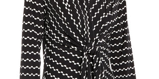 Blusa de malha estampada com amarração frontal Alfani feminina, preta, tamanho médio