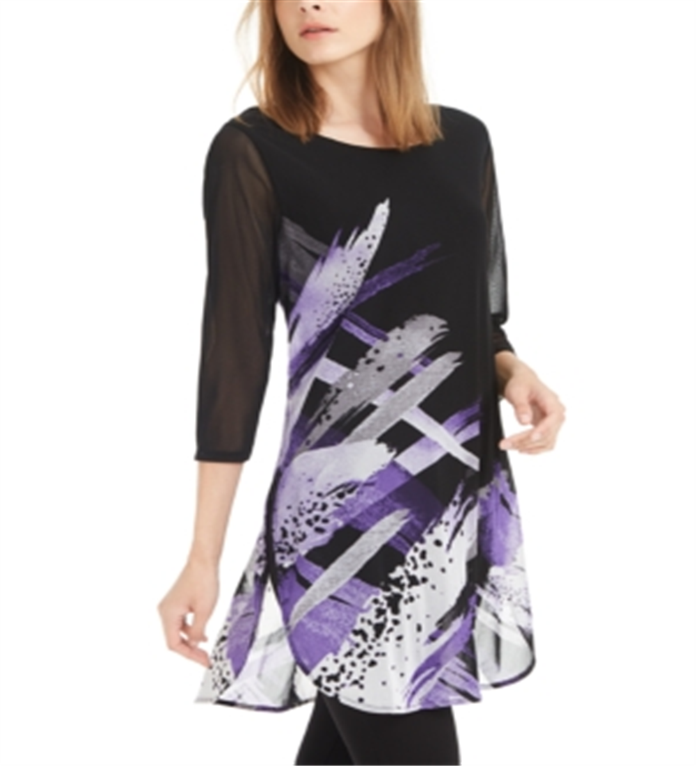 Túnica super estampada feminina Alfani, preta, tamanho pequeno P/M