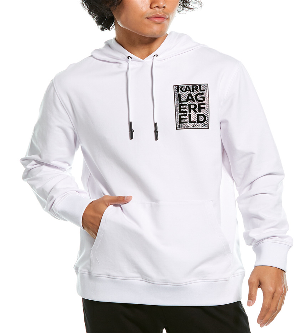 Karl Lagerfeld Moletom com capuz masculino com logotipo em bloco pequeno, branco, tamanho XX-G