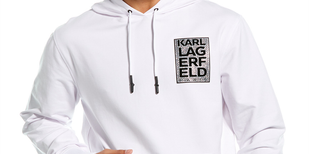Karl Lagerfeld Moletom com capuz masculino com logotipo em bloco pequeno, branco, tamanho XX-G
