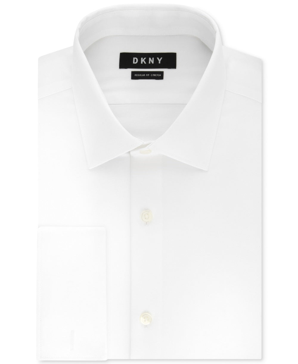 Camisa social masculina DKNY Slim Fit Performance Stretch resistente a rugas e punho francês, branca, tamanho 14,5 x 32-33