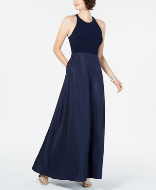 Adrianna Papell Women's Halter Mikado Gown Blue Size 14