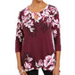 JM Collection Blusa feminina com estampa floral e detalhes em roxo, tamanho X-S