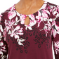 JM Collection Blusa feminina com estampa floral e detalhes em roxo, tamanho X-S