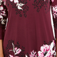 JM Collection Blusa feminina com estampa floral e detalhes em roxo, tamanho X-S