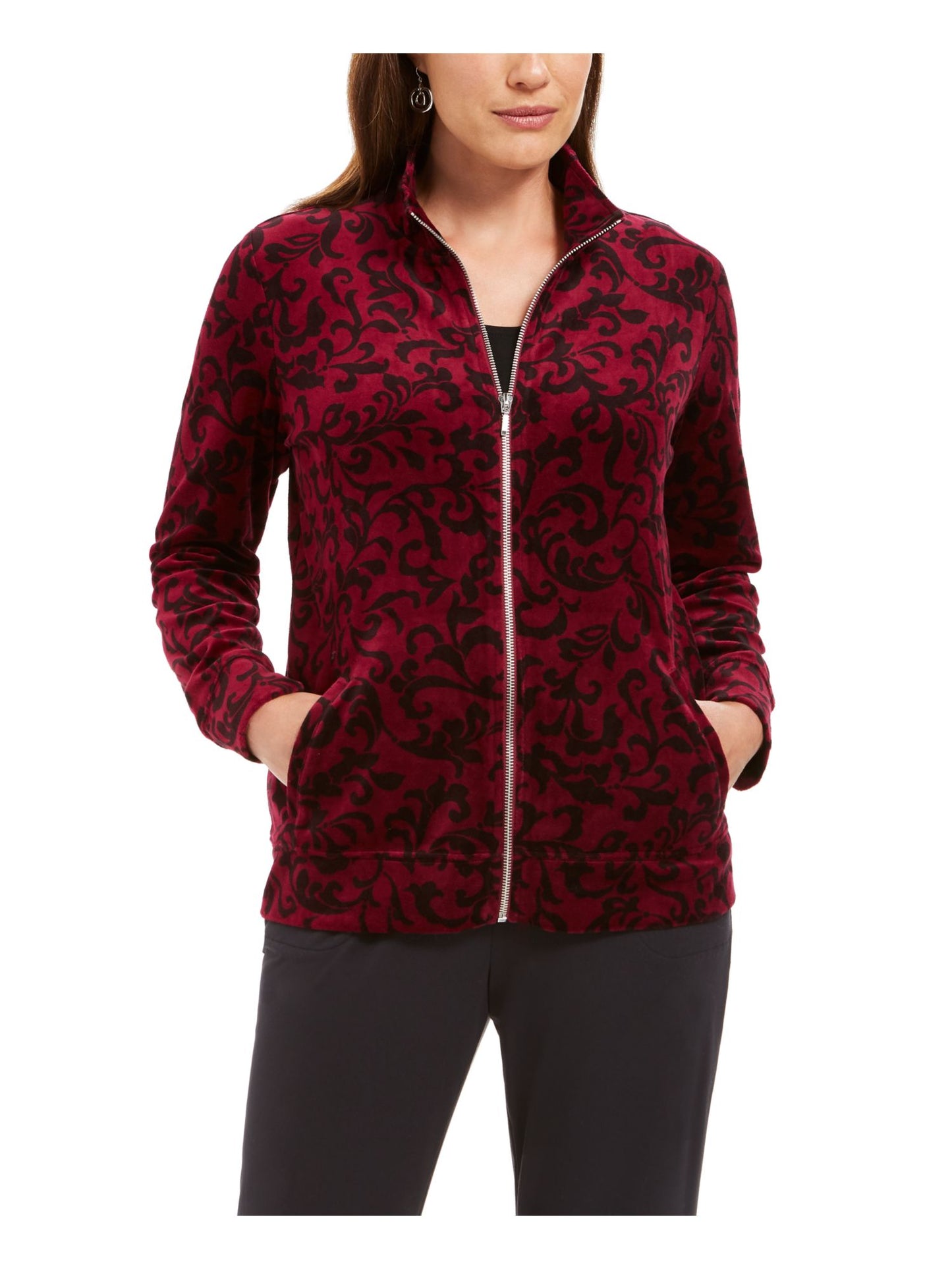 Jaqueta esportiva feminina Karen Scott estampada vinho tamanho extragrande