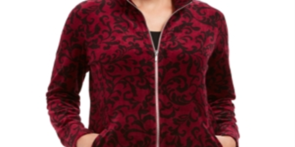 Jaqueta esportiva feminina Karen Scott estampada vinho tamanho extragrande