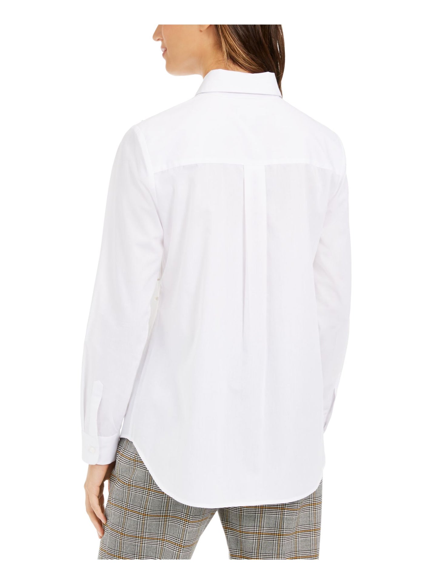 Charter Club Blusa feminina lisa com punho e gola, botões, para usar no trabalho, branca, tamanho pequeno pequeno
