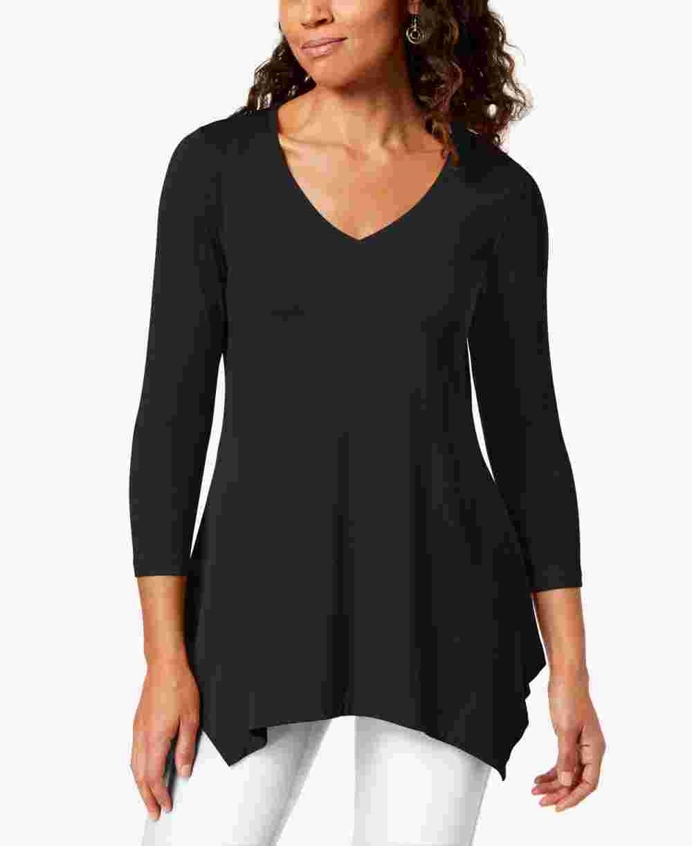 JM Collection Top feminino com decote em V e bainha em lenço, preto, tamanho extrapequeno