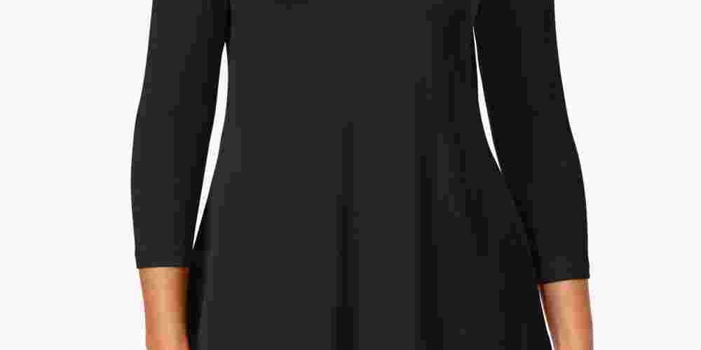 JM Collection Top feminino com decote em V e bainha em lenço, preto, tamanho extrapequeno