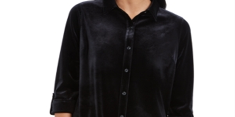 Blusa de veludo feminina Charter Club com botões frontais, preta, tamanho pequeno P/M