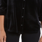 Blusa de veludo feminina Charter Club com botões frontais, preta, tamanho pequeno P/M