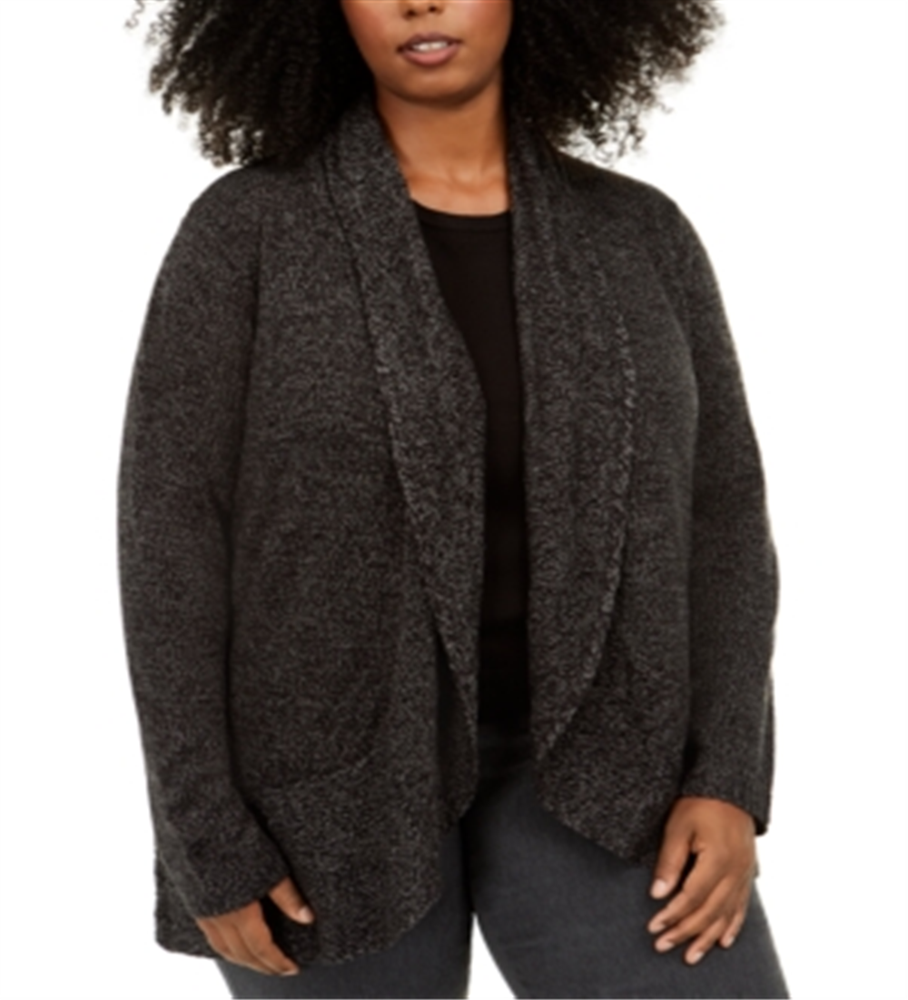 Karen Scott Cardigan Feminino Plus Size Preto com Gola Xale Tamanho 0X