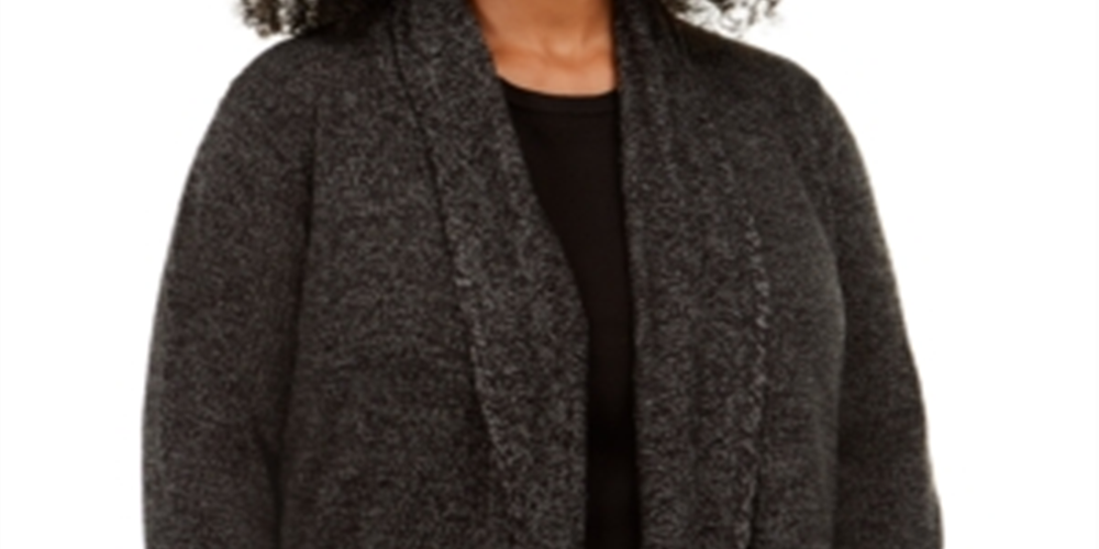 Karen Scott Cardigan Feminino Plus Size Preto com Gola Xale Tamanho 0X